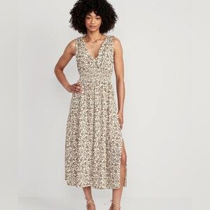 Old Navy cream and black floral dress with smocked waist